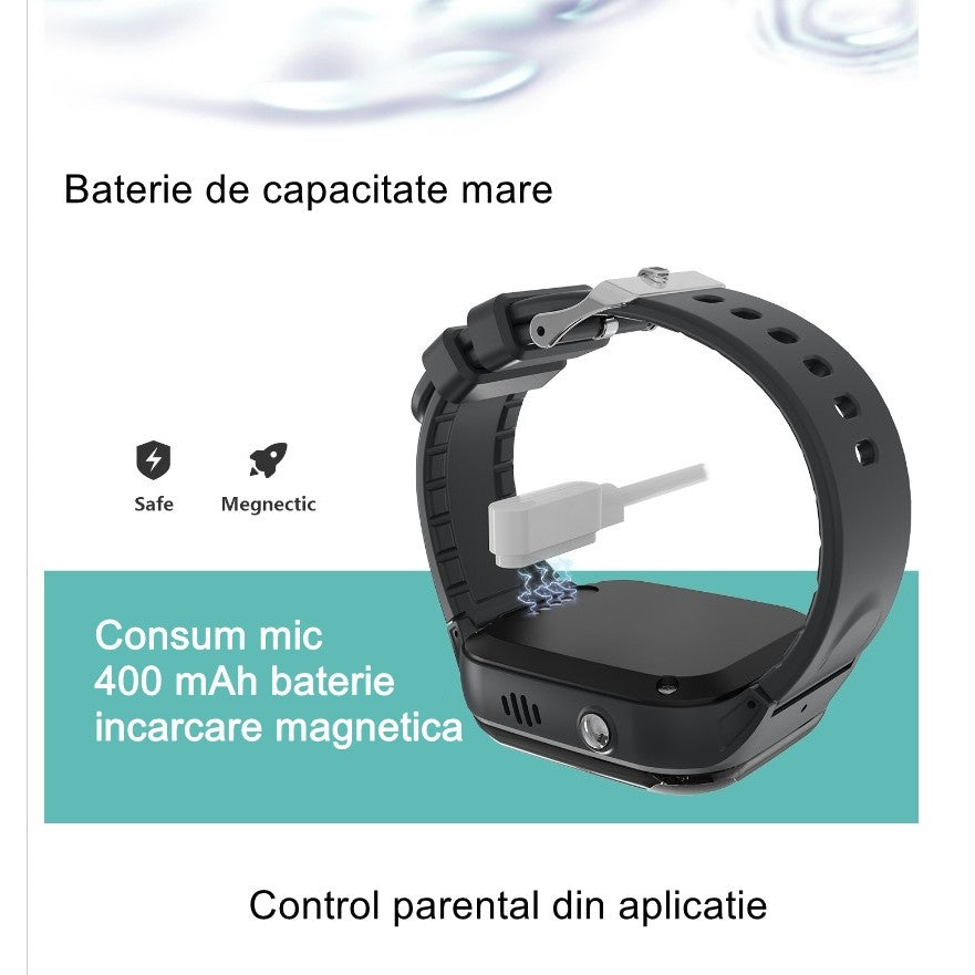 Ceas Smartwatch Copii LT31E-4G, Functie Telefon si Video Call, Localizare GPS, LBS, WiFi, Buton SOS, Camera, Monitorizare Spion, Rezistent la Apa IP67, Silicon, Negru