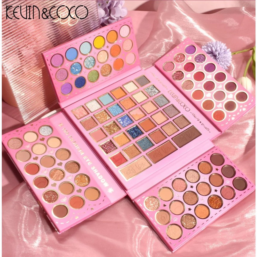 Kevin&Coco Paleta de Machiaj cu 105 Culori, Set Pliabil pentru Ochi, Conturing, Iluminator si Blush, Pudra Compacta, Multicolor, 109 g