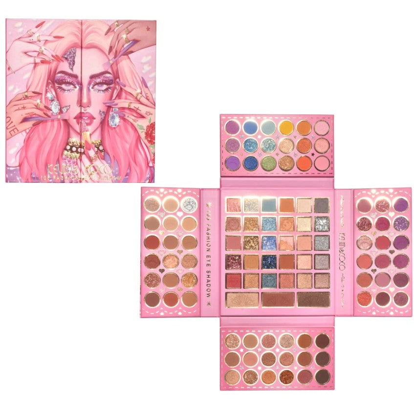 Kevin&Coco Paleta de Machiaj cu 105 Culori, Set Pliabil pentru Ochi, Conturing, Iluminator si Blush, Pudra Compacta, Multicolor, 109 g