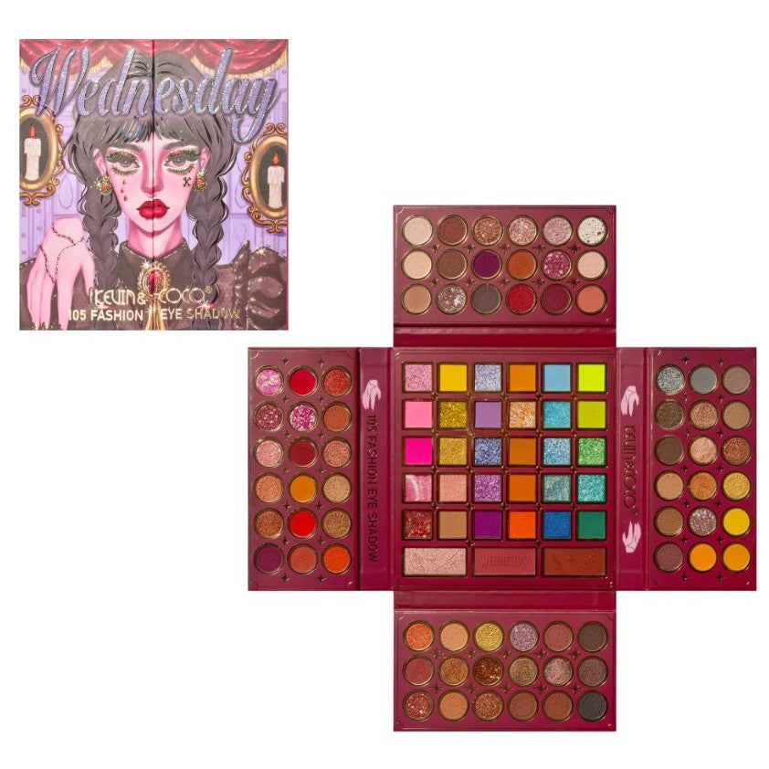 Kevin&Coco Paleta Machiaj Profesionala cu 105 Culori, Kit Complet pentru Ochi si Fata, Design Pliabil, Include Blush, Conturing si Iluminator, Pudra Compacta, Multicolor, 18.7 x 17.3 x 2.6 cm