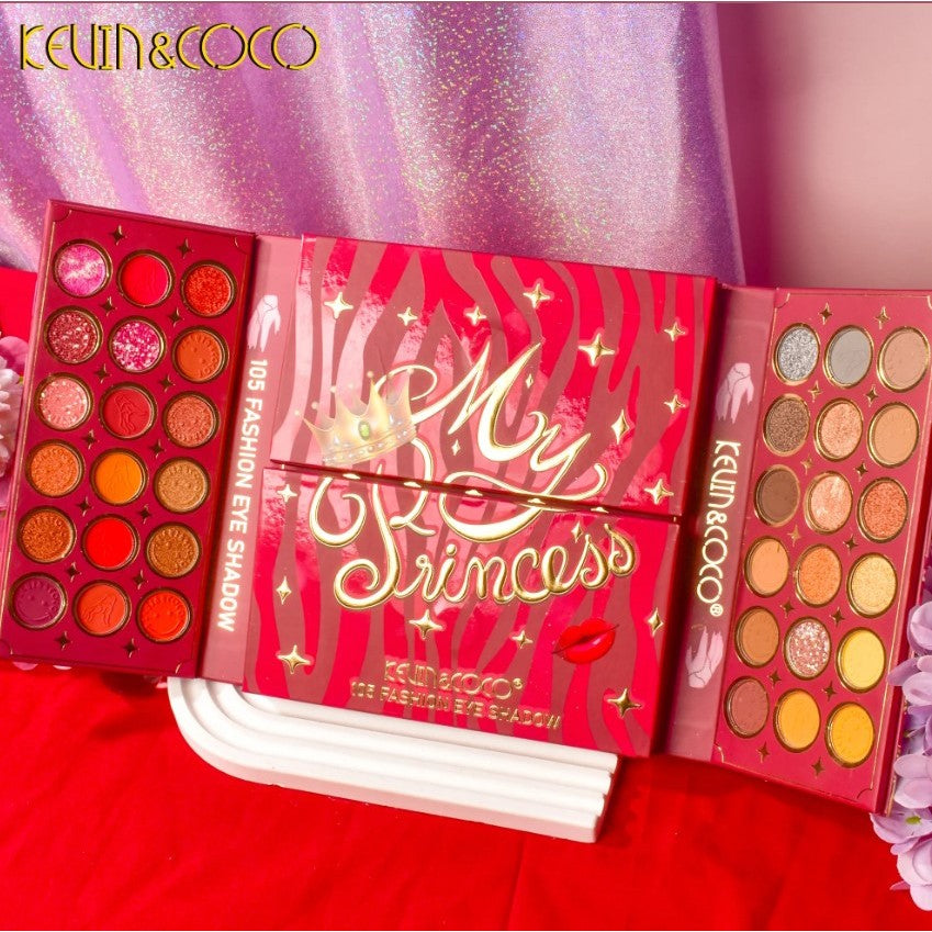 Kevin&Coco Paleta Machiaj Profesionala cu 105 Culori, Kit Complet pentru Ochi si Fata, Design Pliabil, Include Blush, Conturing si Iluminator, Pudra Compacta, Multicolor, 18.7 x 17.3 x 2.6 cm
