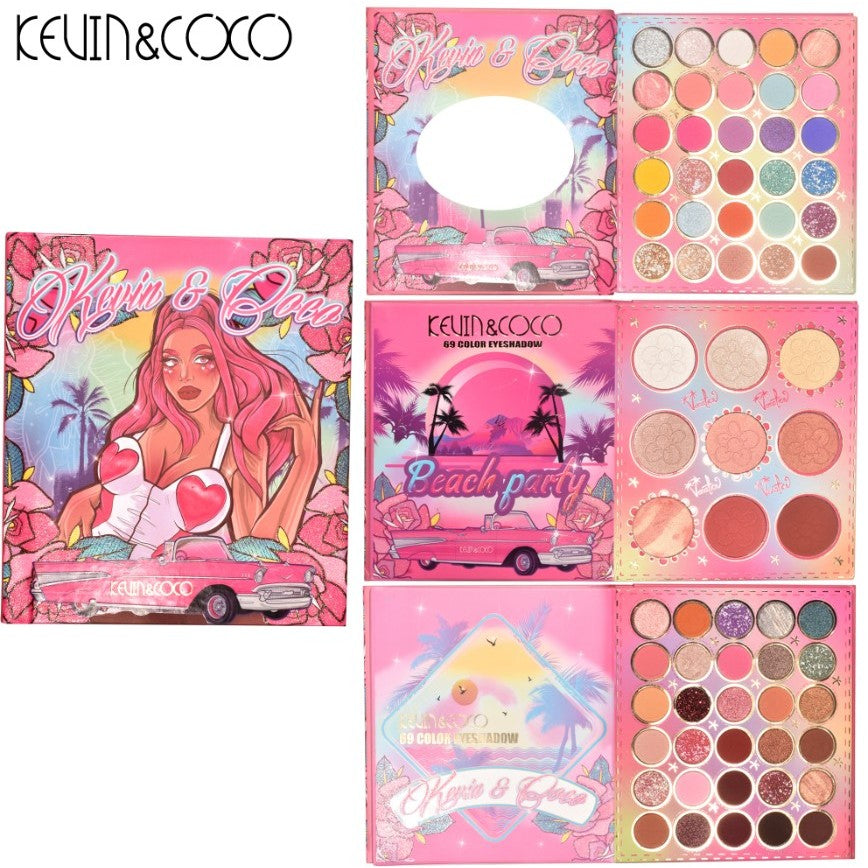 Kevin&Coco Paleta Machiaj Profesionala, 69 Nuante Fard de Pleoape, Blush, Iluminator si Contur, Deschidere Tip Carte, Multicolor, 18.6 x 16.5 cm, 97 g