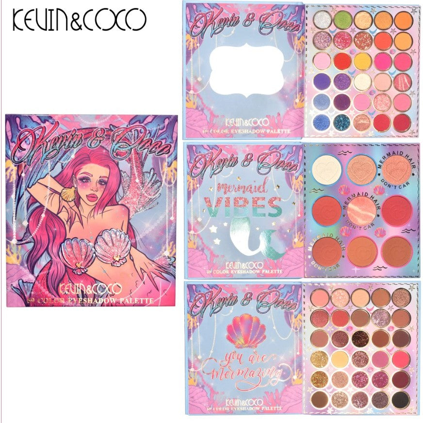 Kevin&Coco Paleta Machiaj cu 69 Nuante Farduri de Pleoape, Blush, Iluminator si Conturing, Deschidere Tip Carte, Multicolor, 18.6 x 16.5 cm, 97 g
