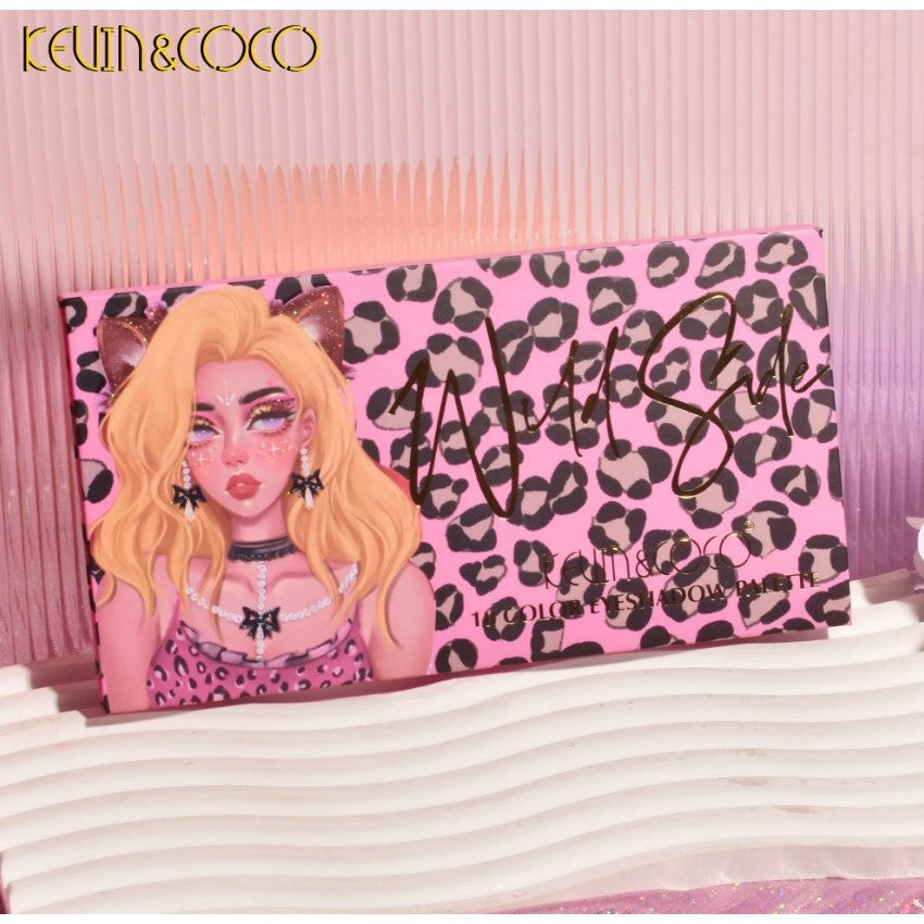 Kevin&Coco Paleta Farduri de Pleoape cu 18 Nuante Pigmentate, Imprimeu Leopard Roz si Oglinda Interioara, Design Dreptunghiular Compact, 19 x 10 cm, 180 g, Multicolor
