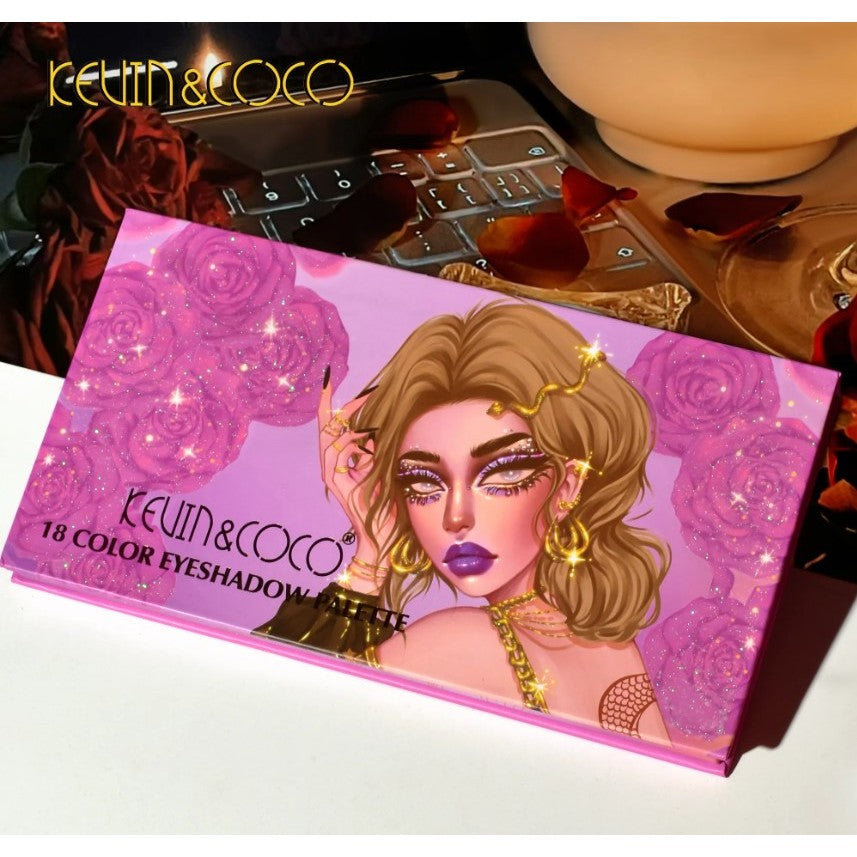 Kevin&Coco Paleta de Farduri de Pleoape, 18 Culori Pigmentate, Design Compact pentru Calatorii, Format Dreptunghiular, 19 x 10 cm, 180 g, Multicolor