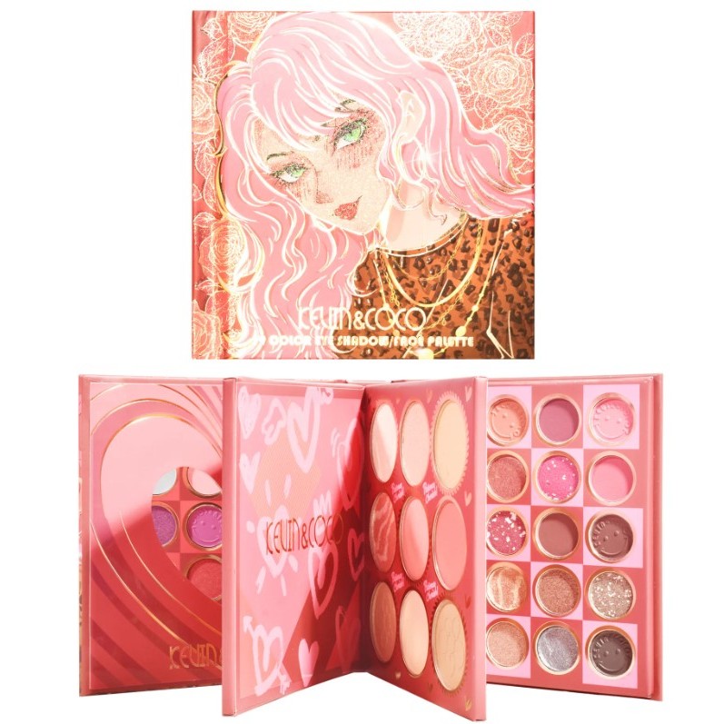 Kevin&Coco Paleta de Farduri pentru Machiaj, 59 Culori cu Iluminator si Blush, Design Stil Carte cu 3 Straturi, Pudra Compacta, 14.2 x 14.2 cm, 80 g, Multicolor