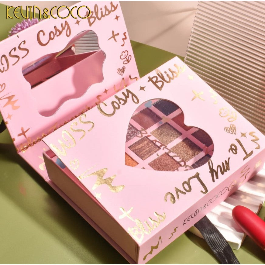Kevin&Coco Set Cosmetice Machiaj, Paleta 40 Farduri Nude si Rose, 4 Lip Gloss, Pudra Compacta, Cutie Cadou, Fara Sulfati, Multicolor, 17 x 14 x 5 cm