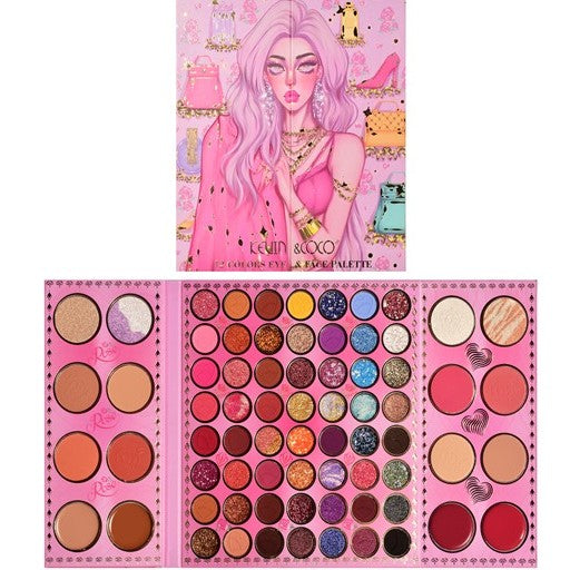 Kevin&Coco Paleta Machiaj Multifunctionala, 72 Culori Fard Pleoape, Contur, Iluminator si Blush, Design Pliabil Dreptunghiular, 22 x 24.5 cm, 490 g, Multicolor