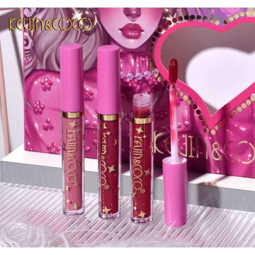 Kevin&Coco Set 12 Gloss de Buze Hidratant, Luciu de Buze cu Nuante Rosu, Roz si Nude, Cutie Eleganta pentru Cadou, Multicolor, 200 g