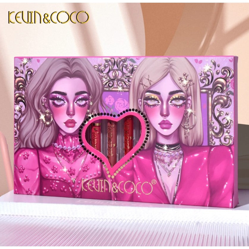 Kevin&Coco Set 12 Gloss de Buze Hidratant, Luciu de Buze cu Nuante Rosu, Roz si Nude, Cutie Eleganta pentru Cadou, Multicolor, 200 g