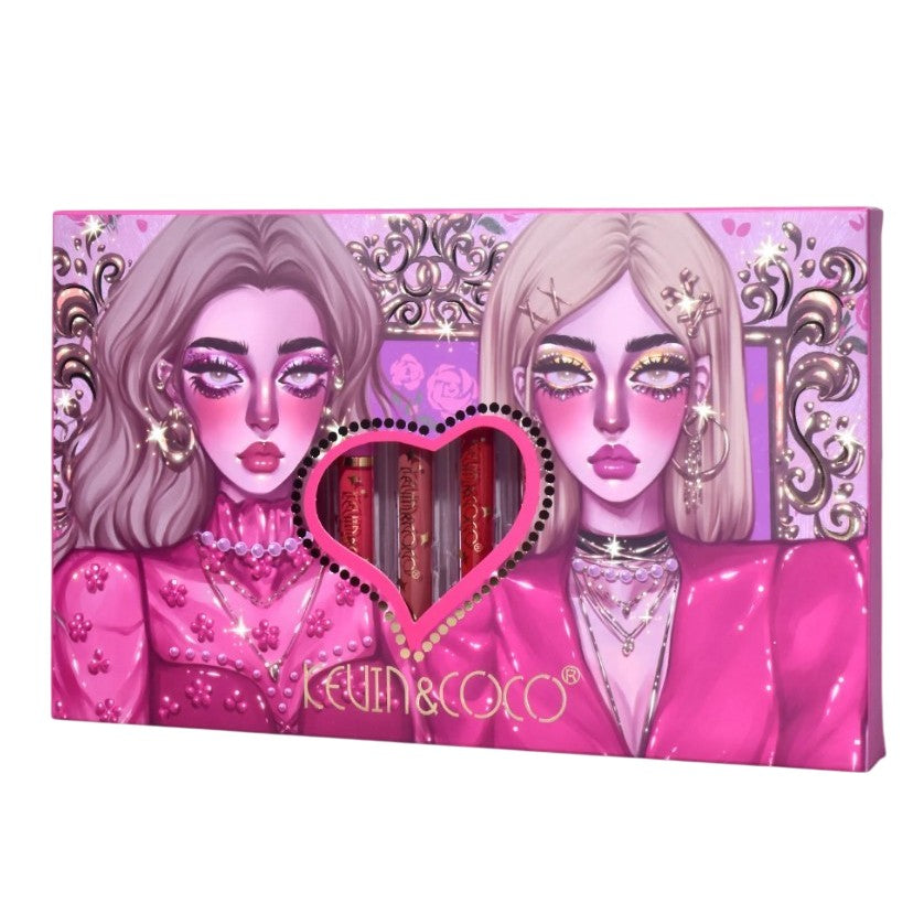 Kevin&Coco Set 12 Gloss de Buze Hidratant, Luciu de Buze cu Nuante Rosu, Roz si Nude, Cutie Eleganta pentru Cadou, Multicolor, 200 g