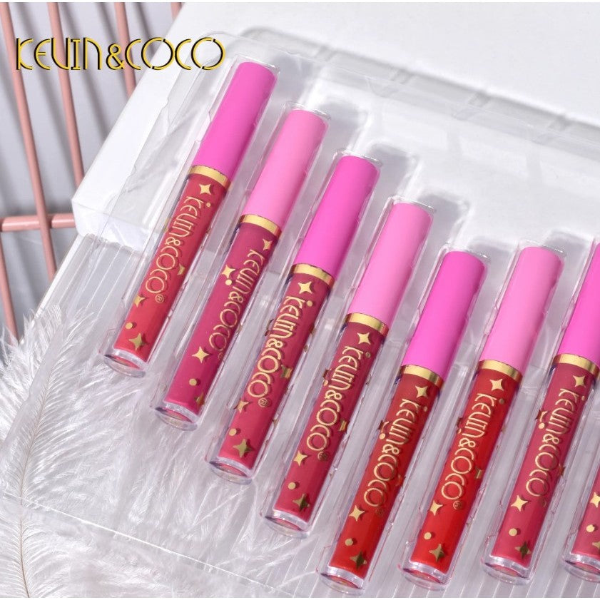 Kevin&Coco Set 12 Lip Gloss, Luciu de Buze Hidratant cu Stralucire, Nuanțe Rosu si Rose, Cutie Dreptunghiulara, 200 g, Multicolor