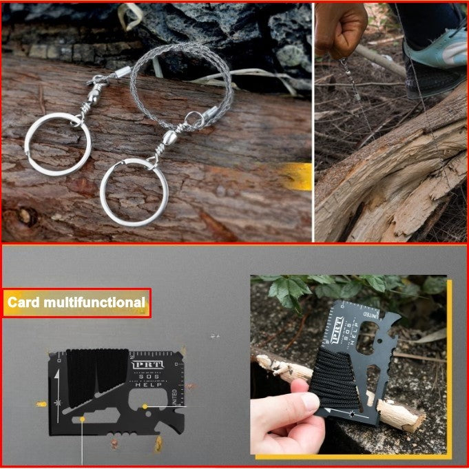 Kit Supravietuire Multifunctional, Set Instrumente Profesionale si Trusa Prim-Ajutor, Agatatoare Rucsac, pentru Camping si Drumetii, Negru