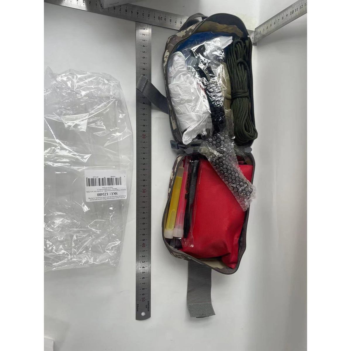 Kit Supravietuire Multifunctional, Set 42 Instrumente Profesionale si Prim Ajutor, Echipament Camping si Drumetii, Accesorii Tactice de Urgenta, Portabil, Negru