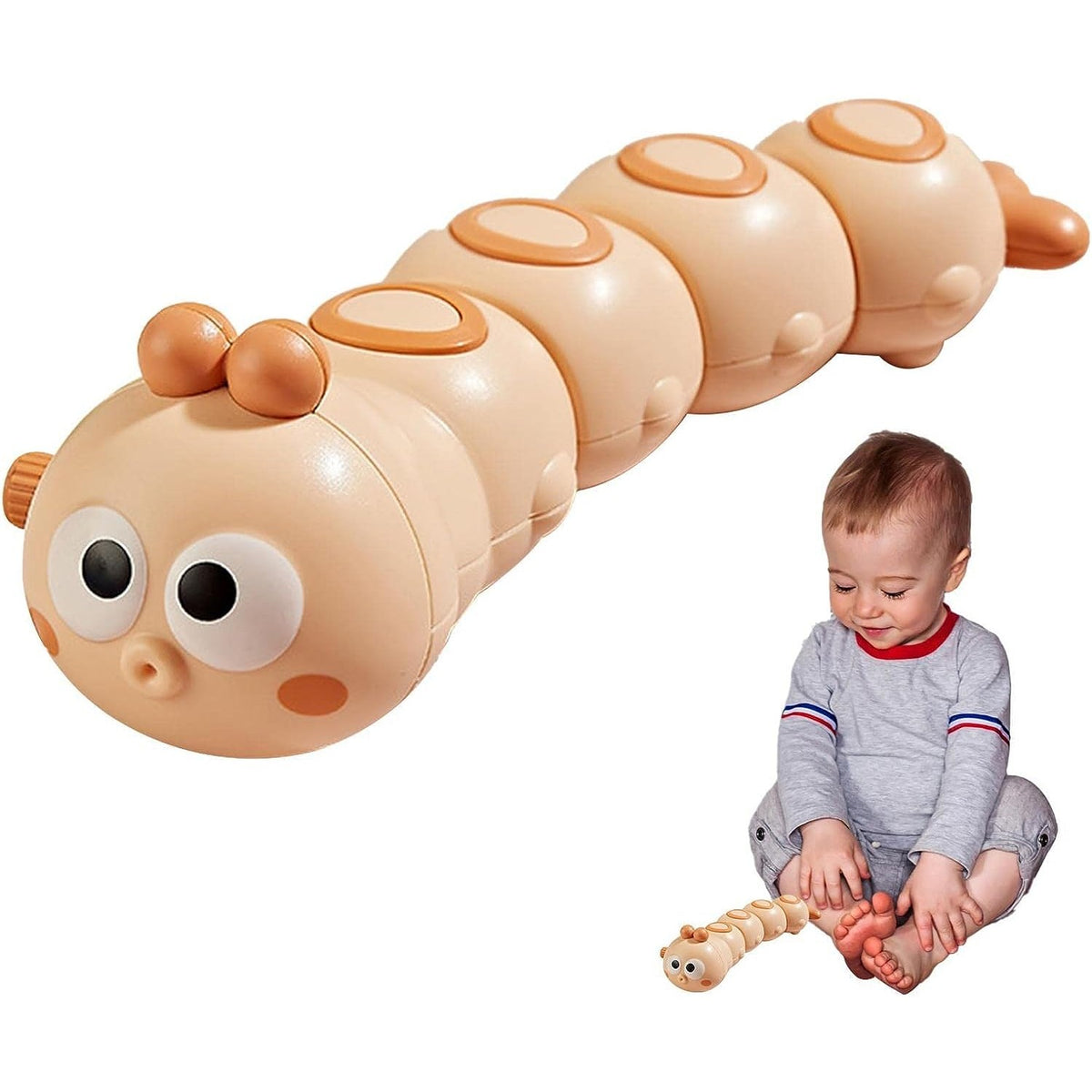 Jucarie Mecanica Omidă, cu Cheiță pentru Dezvoltare Motorie, Plastic, 15 x 4 cm, Portocaliu