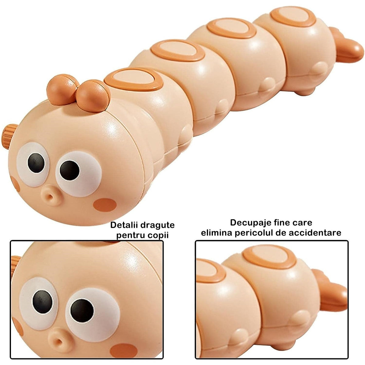 Jucarie Mecanica Omidă, cu Cheiță pentru Dezvoltare Motorie, Plastic, 15 x 4 cm, Portocaliu