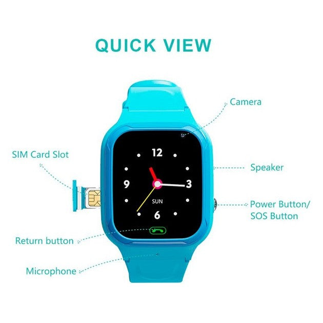 Ceas Smartwatch Copii Motto LT36, Localizare GPS LBS WiFi, Apel Video 4G, Buton SOS, Camera Foto, Silicon, Albastru
