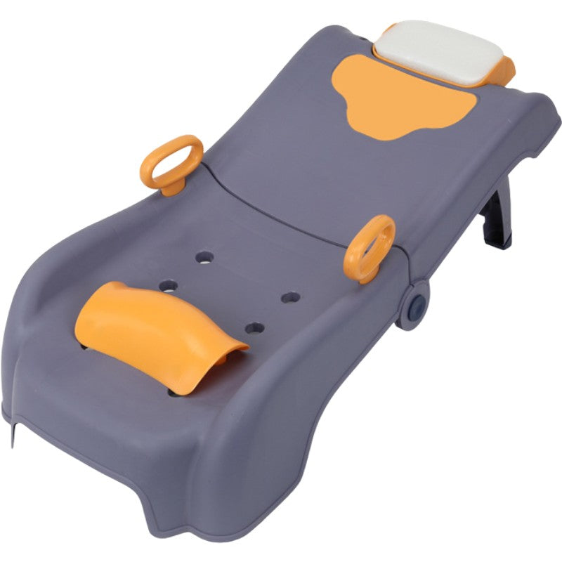 Suport Pliabil pentru Spalat Parul Copii, Scaun Ergonomic cu Suport Cap Reglabil si Manere, Polipropilena, 0-16 Ani, 82 x 40 x 28 cm, Bleumarin