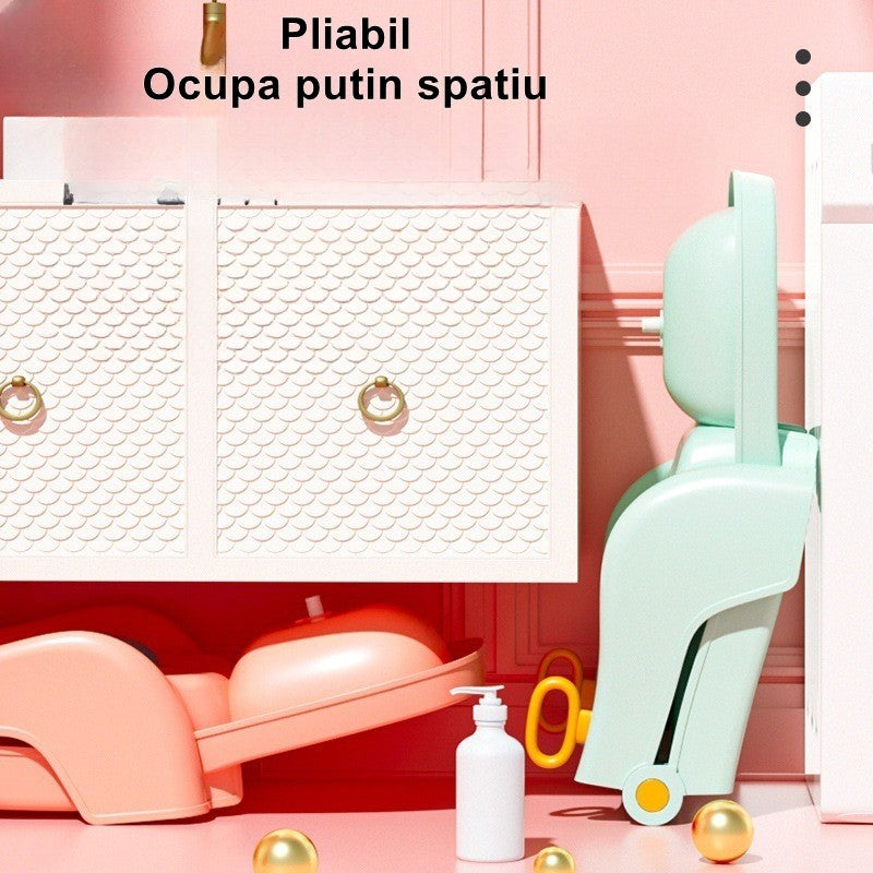 Suport Pliabil pentru Spalat Parul Copii, Scaun Ergonomic cu Suport Cap Reglabil, Scurgere si Manere, Polipropilena, 110 x 35 x 21 cm, Verde