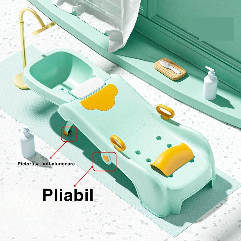 Suport Pliabil pentru Spalat Parul Copii, Scaun Ergonomic cu Suport Cap Reglabil, Scurgere si Manere, Polipropilena, 110 x 35 x 21 cm, Verde
