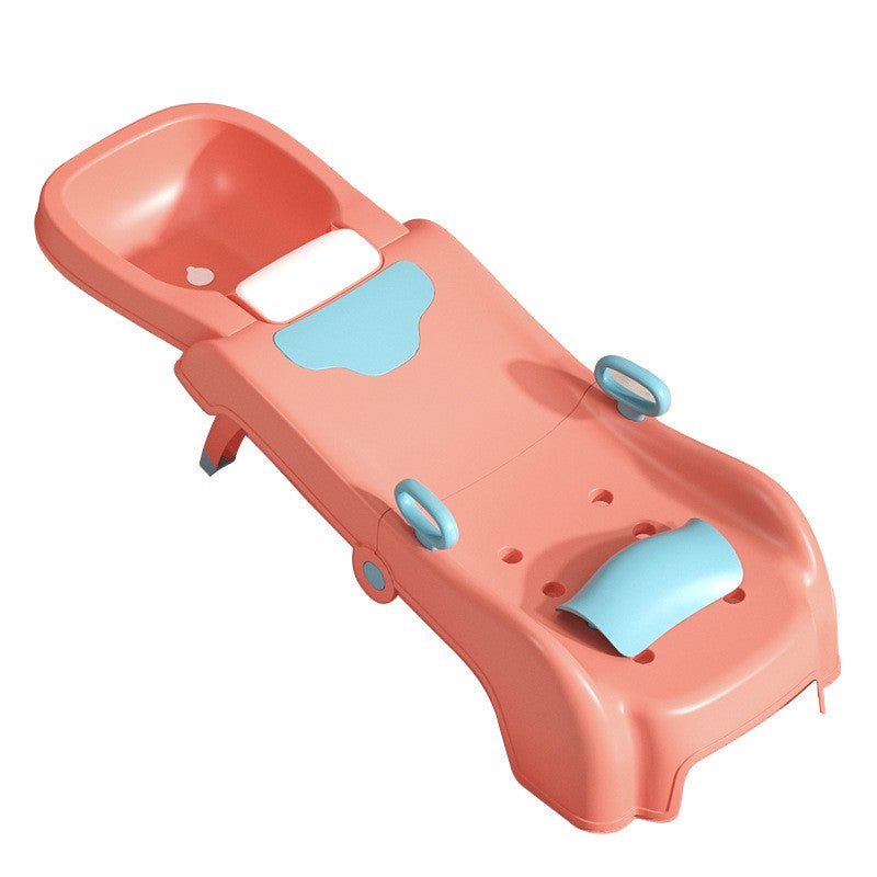 Suport Pliabil pentru Spalat Parul Copii, Cadita Ergonomica cu Scurgere si Suport Cap Reglabil, Picioare Antialunecare, Manere Laterale, Polipropilena, 110 x 35 x 21 cm, Roz