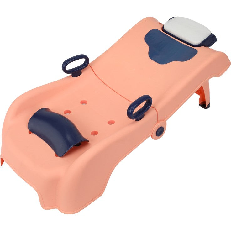 Suport Pliabil pentru Spalat Parul Copii, Scaun Ergonomic cu Tetiera Reglabila si Manere, Polipropilena, 0-16 Ani, 82 x 40 x 28 cm, Roz Pal