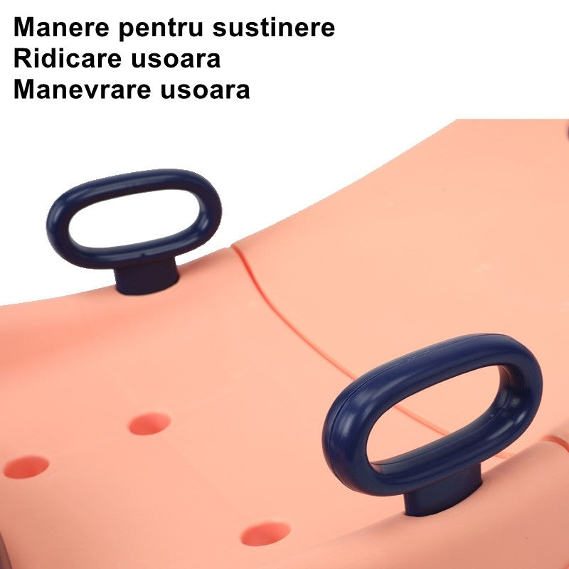 Suport Pliabil pentru Spalat Parul Copii, Scaun Ergonomic cu Tetiera Reglabila si Manere, Polipropilena, 0-16 Ani, 82 x 40 x 28 cm, Roz Pal