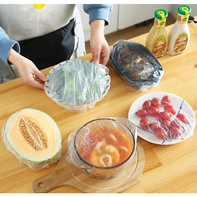 Set 100 Folii Protectie Elastice pentru Alimente si Boluri, Capace Universale Reutilizabile, Plastic Transparent, Diametru 12-40 cm, 100 Bucati