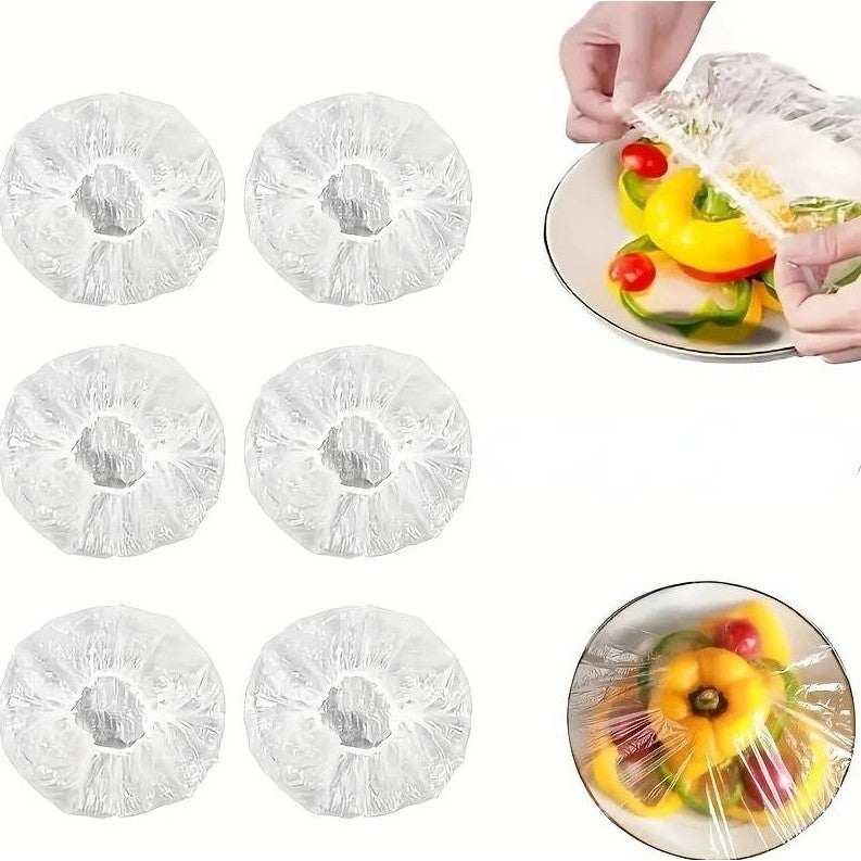 Set 100 Folii Protectie Elastice pentru Alimente si Boluri, Capace Universale Reutilizabile, Plastic Transparent, Diametru 12-40 cm, 100 Bucati