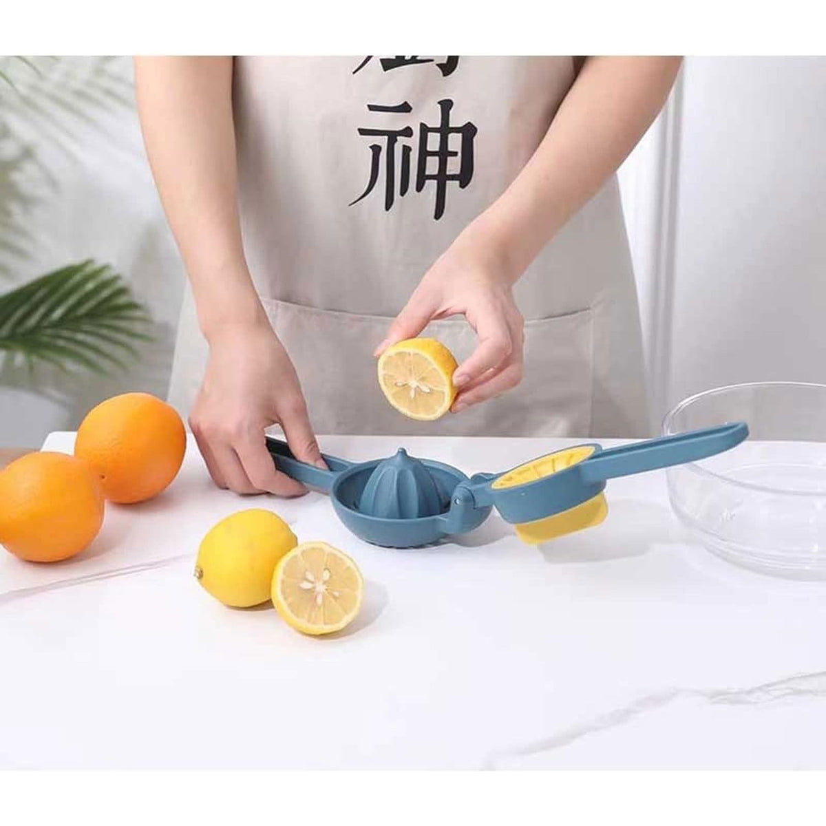 Storcator Manual Citrice, Presa Manuala cu Actiune Dubla pentru Lamai si Portocale, Plastic ABS Rezistent, 8x10x22 cm, Albastru