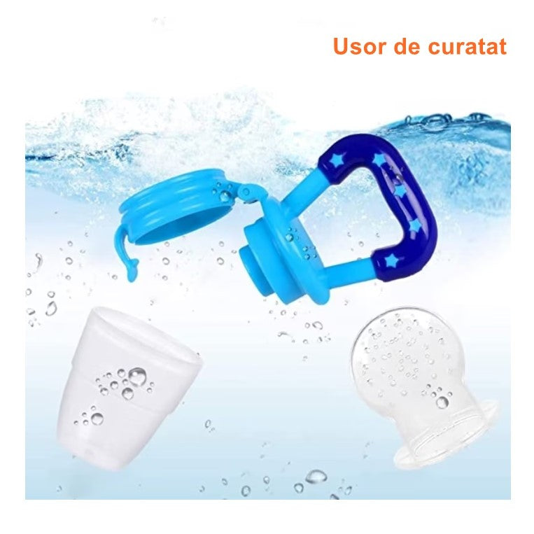 Suzeta Diversificare Alimentatie si Jucarie Dentitie, Dispozitiv Hranire Fructe si Legume, Silicon Fara BPA, Usor de Curatat, Albastru
