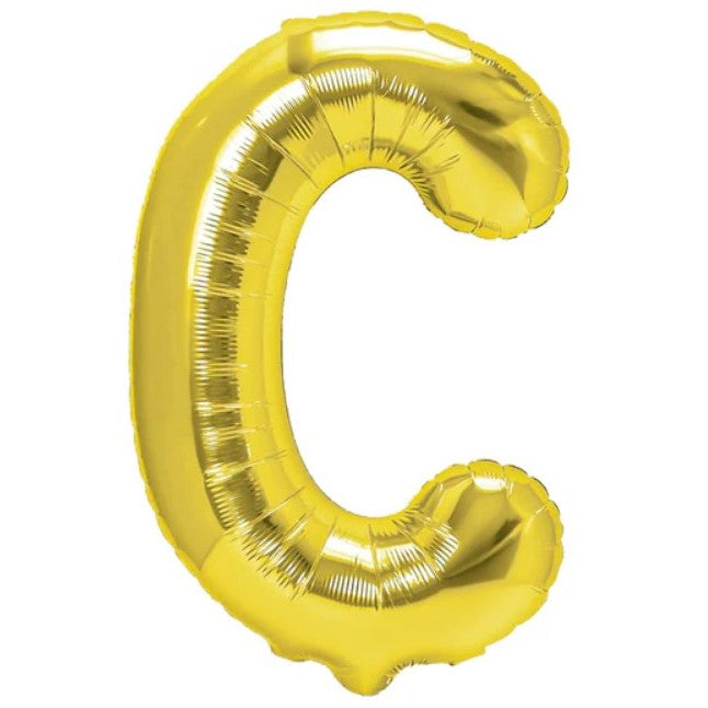 Balon Folie Metalizata Litera C, Umflare Aer sau Heliu, Decoratiuni Party, Folie Aluminiu, Pai Inclus, 40 cm, Auriu