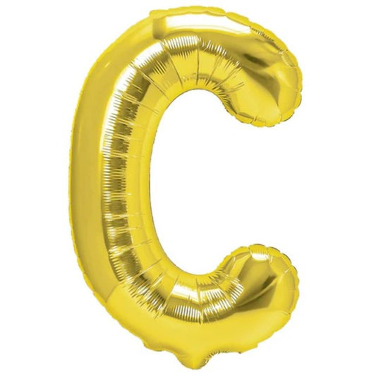 Balon Folie Metalizata Litera C, Umflare Aer sau Heliu, Decoratiuni Party, Folie Aluminiu, Pai Inclus, 40 cm, Auriu