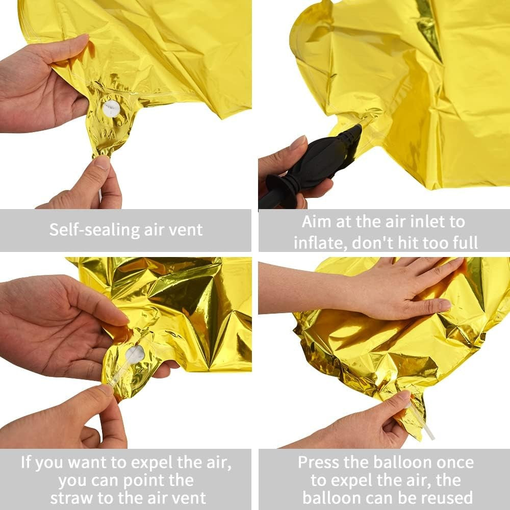 Balon Folie Metalizata Litera D, Decoratiune Petrecere si Aniversare, Compatibil Heliu sau Aer, Include Pai Umflare, 40 cm, Auriu