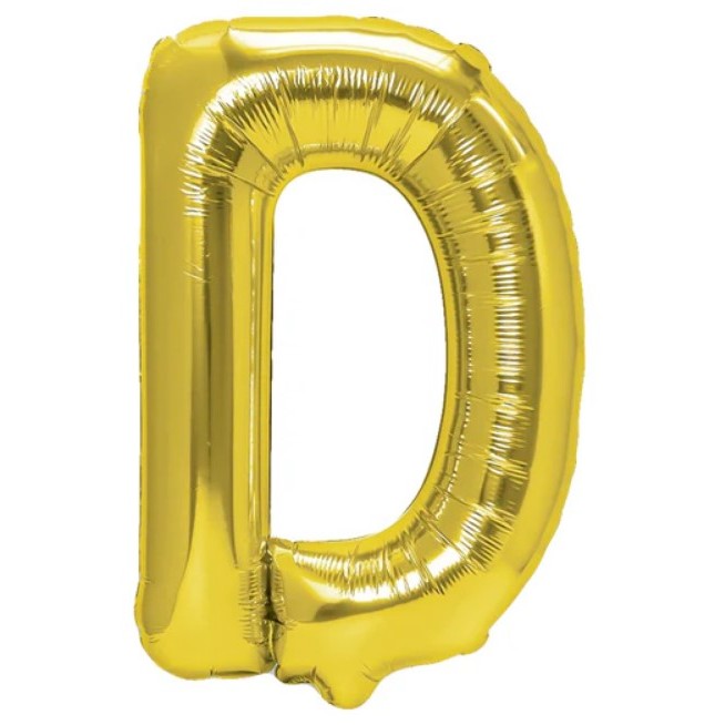 Balon Folie Metalizata Litera D, Decoratiune Petrecere si Aniversare, Compatibil Heliu sau Aer, Include Pai Umflare, 40 cm, Auriu