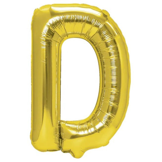Balon Folie Metalizata Litera D, Decoratiune Petrecere si Aniversare, Compatibil Heliu sau Aer, Include Pai Umflare, 40 cm, Auriu