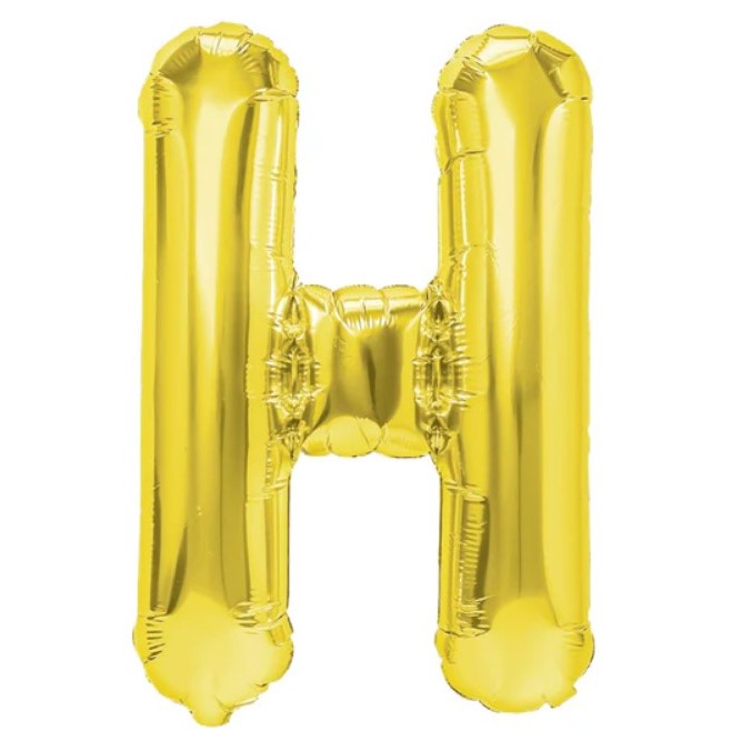 Balon Litera H din Folie Metalizata, Decoratiune Petrecere Aniversara, Umflare Heliu sau Aer, Include Pai, 40 cm, Auriu
