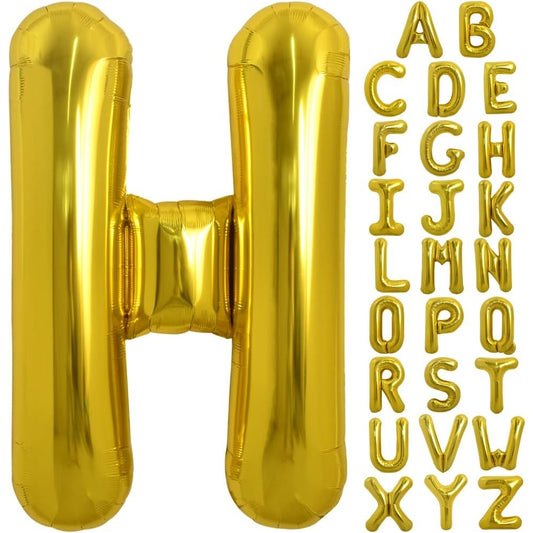 Balon Litera H din Folie Metalizata, Decoratiune Petrecere Aniversara, Umflare Heliu sau Aer, Include Pai, 40 cm, Auriu
