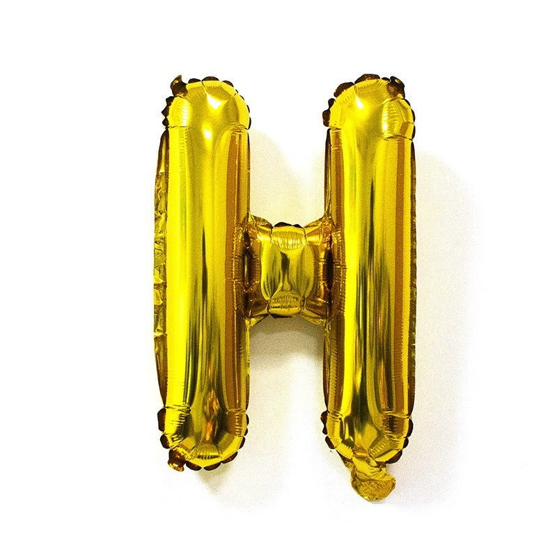 Balon Litera H din Folie Metalizata, Decoratiune Petrecere Aniversara, Umflare Heliu sau Aer, Include Pai, 40 cm, Auriu