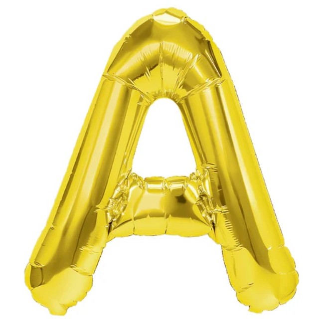 Balon Folie Metalizata Litera A, Umflare Heliu sau Aer, Include Pai pentru Umflare, Aluminiu, 40 cm, Auriu