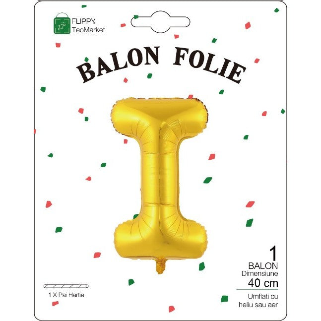 Balon Folie Metalizata Litera I, Reutilizabil, Umflare Aer sau Heliu, Aluminiu, 40 cm, Auriu