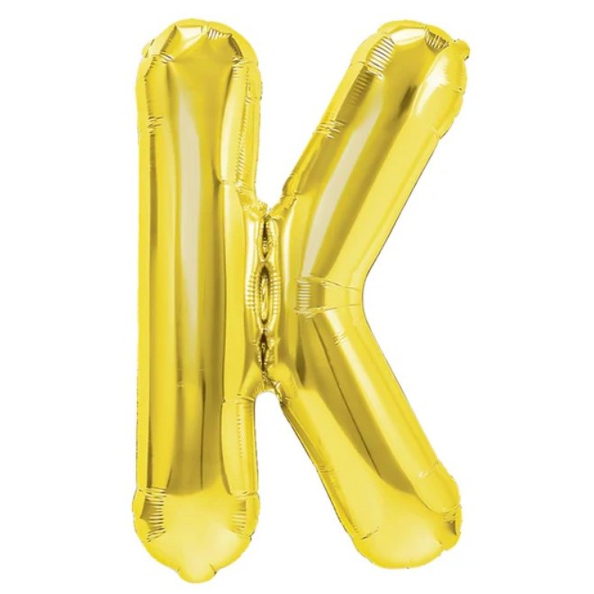 Balon Folie Metalizata Litera K, Umflare Heliu sau Aer, Decoratiuni Petrecere, Ambalaj Individual cu Pai Inclus, Aluminiu, 40 cm, Auriu