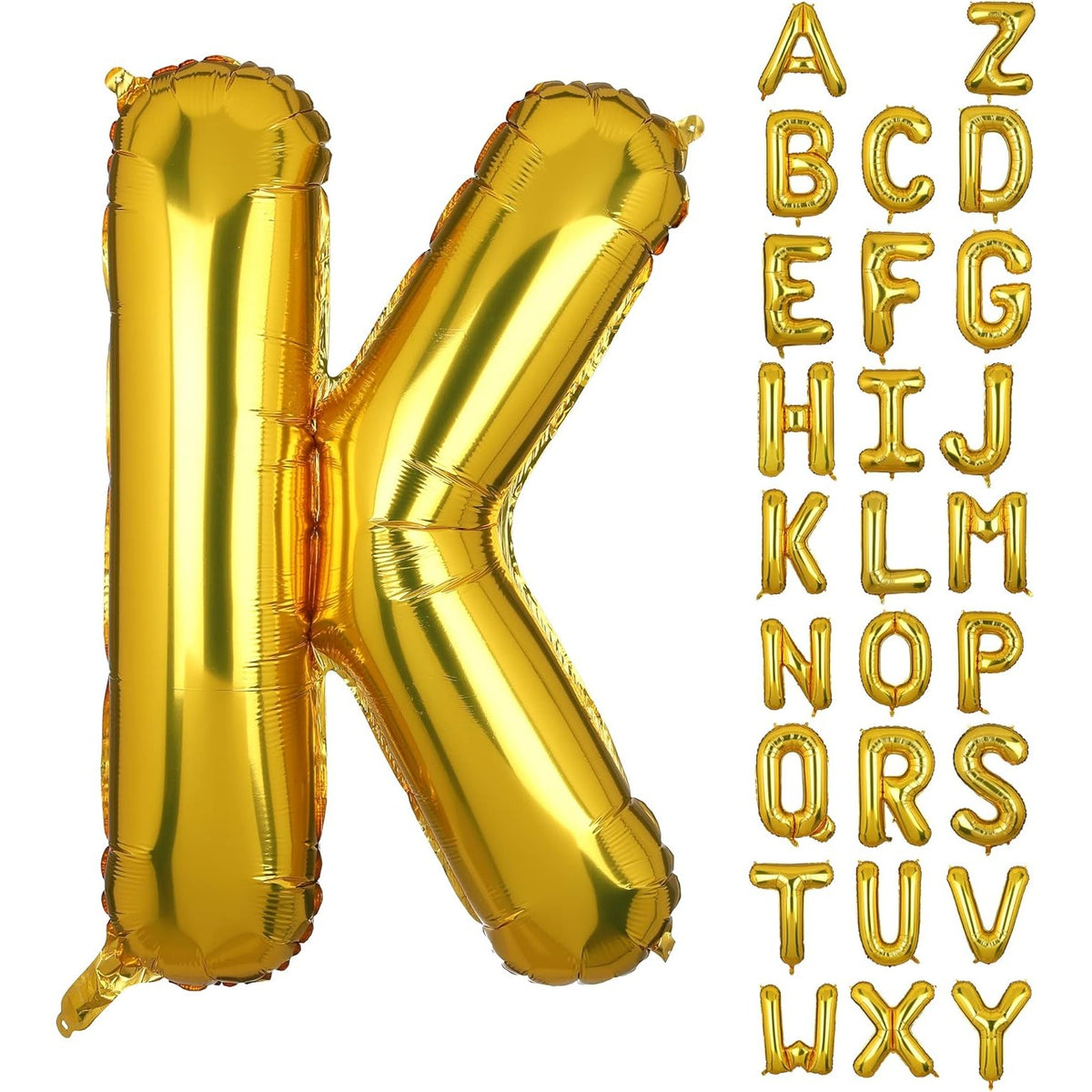 Balon Folie Metalizata Litera K, Umflare Heliu sau Aer, Decoratiuni Petrecere, Ambalaj Individual cu Pai Inclus, Aluminiu, 40 cm, Auriu