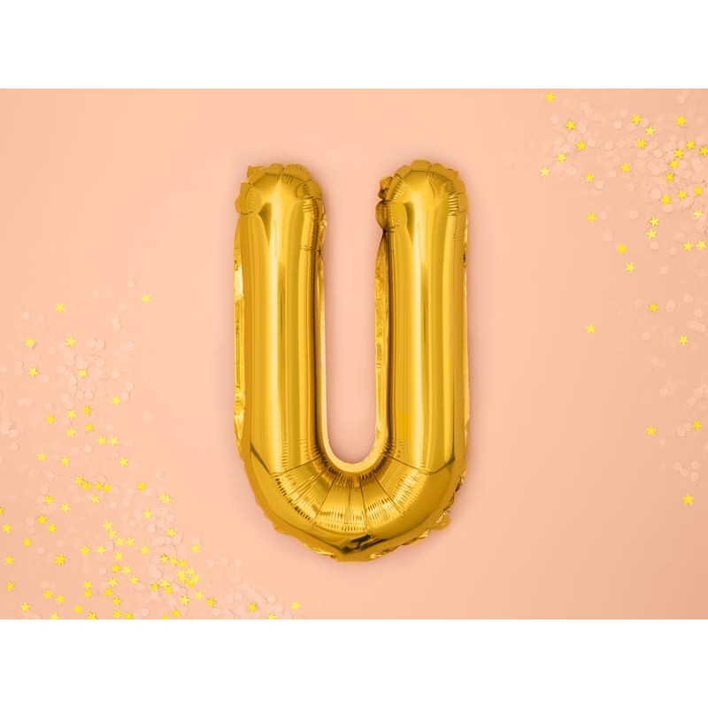 Balon Folie Metalizata Litera U, Figurina Decorativa Petrecere, Umflare Heliu sau Aer, Aluminiu, 40 cm, Auriu