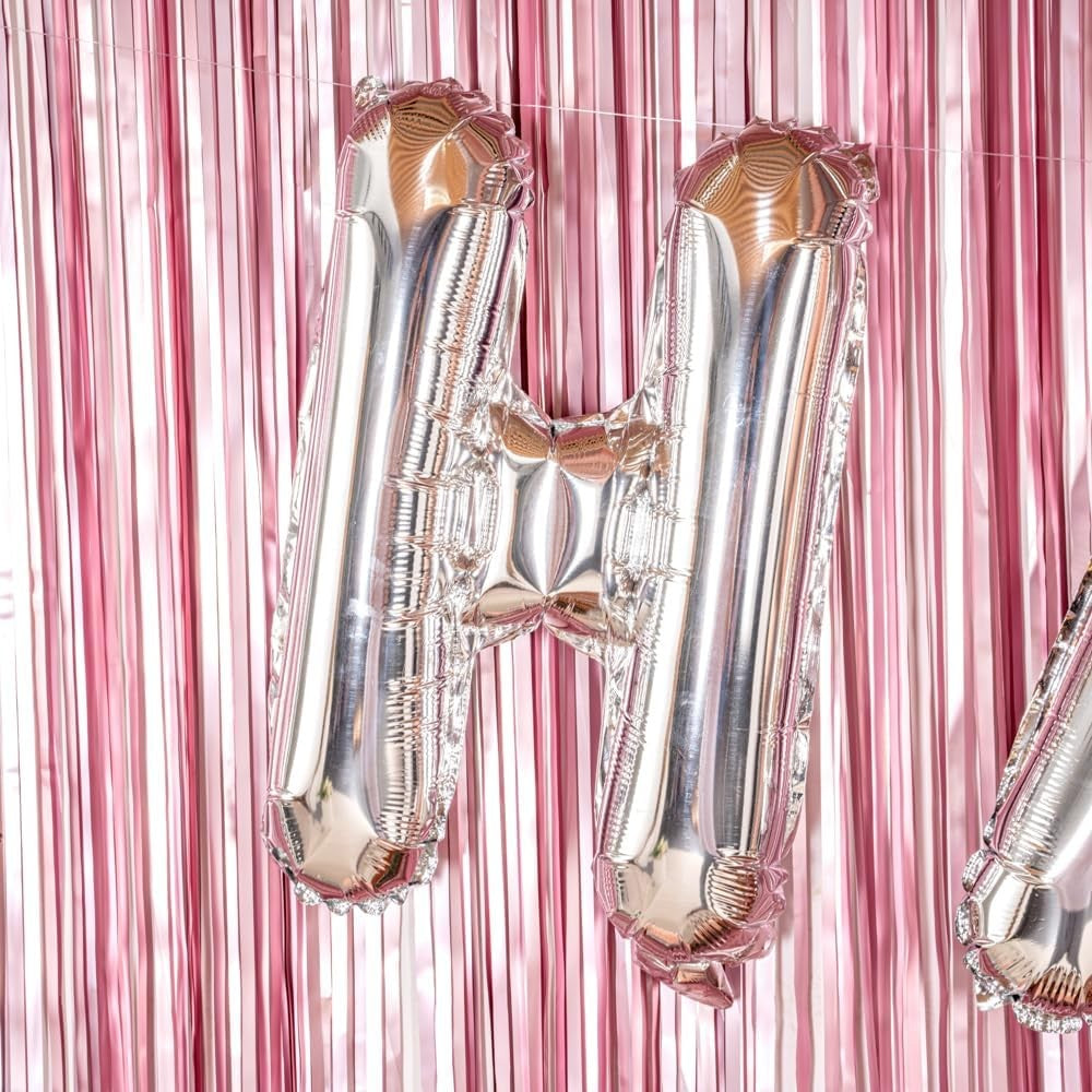 Balon Folie Metalizata Litera H, Decoratiune Petrecere Aniversara, Umflare Heliu sau Aer, Include Pai, Argintiu, 40 cm