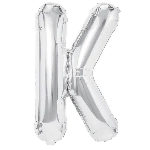 Balon Folie Metalizata Litera K, Umflare Heliu Sau Aer, Accesoriu Decor Petrecere, Aluminiu, Inclus Pai Umflare, 40 cm, Argintiu