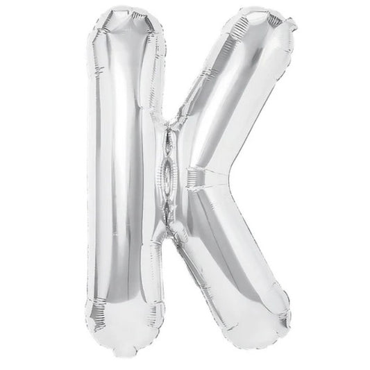 Balon Folie Metalizata Litera K, Umflare Heliu Sau Aer, Accesoriu Decor Petrecere, Aluminiu, Inclus Pai Umflare, 40 cm, Argintiu