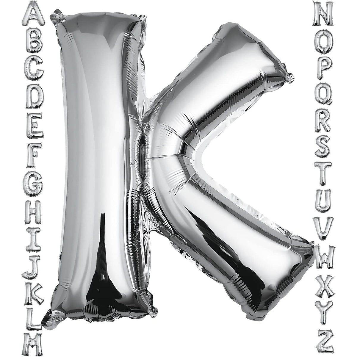 Balon Folie Metalizata Litera K, Umflare Heliu Sau Aer, Accesoriu Decor Petrecere, Aluminiu, Inclus Pai Umflare, 40 cm, Argintiu