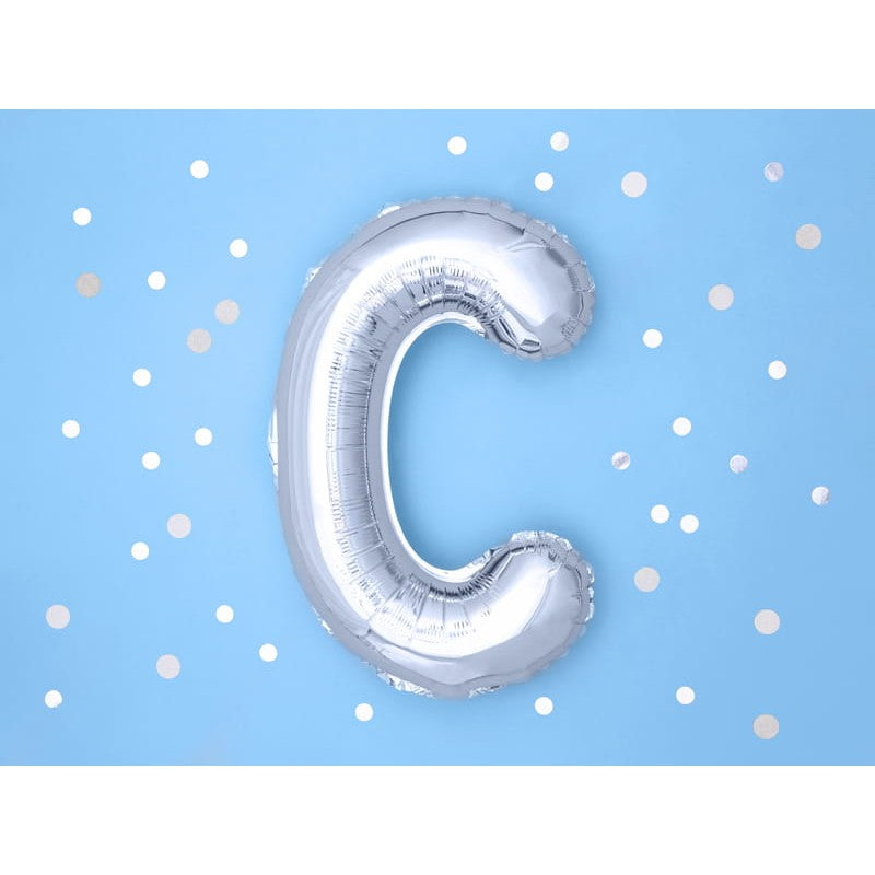 Balon Folie Metalizata Litera C, Umflare Heliu sau Aer, Decoratiuni Petrecere cu Pai Inclus, Aluminiu, 40 cm, Argintiu