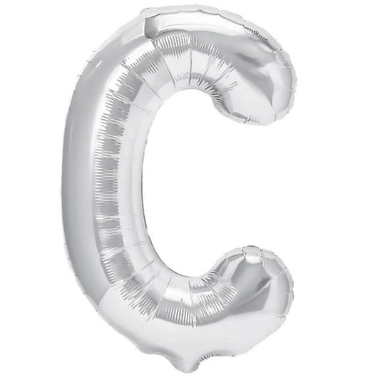 Balon Folie Metalizata Litera C, Umflare Heliu sau Aer, Decoratiuni Petrecere cu Pai Inclus, Aluminiu, 40 cm, Argintiu